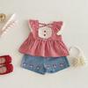 2026 Nuevo Estilo de Verano Conjunto Coreano para Niñas, Nuevo Conjunto de Dos Piezas de Moda con Top de Manga Corta a Cuadros y Shorts para Niños