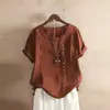 Blusas Femininas de Algodão e Linho Transfronteiriças, Camisetas Casuais Soltas de Algodão e Linho Plus Size, Roupas Femininas de Algodão e Linho, Roupas Femininas Plus Size, Itens Mais Vendidos da Amz