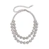 Conjunto de Dos Piezas Estilo Lujo Ligero Europeo y Americano Flor Redonda Incrustada de Diamantes Cadena Doble para Clavícula, Elegante y de Moda Nicho Collar de Gama Alta