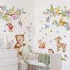 M17501 Oso de Dibujos Animados de Animales del Bosque, Ciervo, Flores y Pájaros Casa del Árbol Pegatinas de Pared Creativas Decoración para Habitación de Niños Dormitorio Pegatinas de Pared