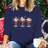 Sudadera de Navidad con Copas de Vino Pullover Regalo de Navidad Dibujos Animados Top Manga Larga Divertida Linda Muñeco de Nieve