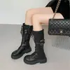 Nuevas botas largas de estilo británico con suela gruesa para mujer 2026, botas largas de otoño e invierno, que aumentan la altura, elegantes botas de motocicleta, botas de montar hasta la rodilla