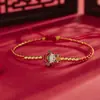 Pulsera del Pequeño Dios de la Riqueza Azul Quemado Plata de Ley S925 Año del Zodiaco Cuerda Roja Trenzada Cuentas de Transferencia del Pequeño Dios de la Riqueza Pulsera para Niñas Joyería