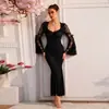 Falda de Malla para Mujer Estilo Sirena con Parches de Encaje Manga Larga Ajustada Vestido de Noche con Copas Múltiples Colores Disponibles 1267