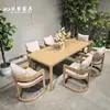 Mesa de Jantar e Cadeiras Antigas de Teak para Exterior Casa de Campo Mesa Longa Lazer Ar Livre Mobiliário de Madeira Maciça B&B
