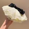 Exquisito Pasador de Pinza para Cola de Cabello con Lazo de Encaje y Tela, Elegante Pasador de Pinza Estilo Francés para Recogido Medio en la Parte Trasera de la Cabeza, Pinza de Primavera de Gama Alta Estilo Coreano
