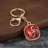 Llavero cuadrado de esmalte estilo étnico con incrustaciones de diamantes, colgante para bolso de aleación con patrón de esmalte, regalo de recuerdo de viaje al por mayor
