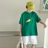 Camiseta de Verão Tongku 2026 para Meninos, Estampa de Frutas Dopamina, para Crianças Maiores, Gola Redonda, Leve, Manga Curta