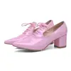 Nuevos zapatos de mujer para primavera y otoño, punta fina, charol, de una sola capa, tacón alto grueso, tallas 31-45, zapatos de comercio exterior