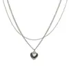 Joyería de Moda Transfronteriza Europea y Americana, Collar con Colgante de Corazón de Doble Capa Simple y Elegante para Mujer, Cadena Única de Clavícula con Corazones Superpuestos