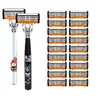 Navaja de afeitar manual de seis capas, mango de metal de lujo ligero, afeitadora para hombre, afeitadora facial, venta al por mayor en stock transfronterizo