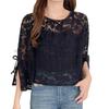 Exportación Japonesa y Coreana Verano Nuevo Cuello Redondo Abertura Encaje Floral Camisa de Encaje Top de Mujer