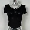 Ropa de Mujer de Comercio Exterior de Dongdaemun, Corea: Sexy Camiseta de Manga Corta con Cuello Semiabierto, Realzadora del Busto, Top Corto Ajustado para Mujer