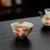 Taza de Té Cerámica para el Hogar Estilo Antiguo Pintada a Mano con Esmalte Caramelo, Diseño Azul Índigo y Ciruela Roja, Adecuada para Juego de Té Kung Fu y como Taza de Maestro