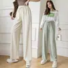 Pantalones de pierna ancha de seda helada estilo nuevo 2025 para mujer, pantalones casuales rectos sueltos de cintura alta para primavera y verano, pantalones versátiles adelgazantes de largo completo