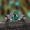 Anillo Creativo Sanjie Flor Anillo de Zirconia Verde para Mujer Apilado Distintivo Lujo Ligero Anillo de Alta Gama para Mujer