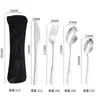 Juego de Cubiertos de Acero Inoxidable para Suministro Transfronterizo: Cuchillo, Tenedor y Cuchara, Set Portátil para Exteriores con Bolsa de Tela, Cuchillo, Tenedor y Cuchara con Mangos