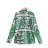 2022 AliExpress ebay Primavera e Outono novo estilo europeu e americano lapela manga comprida cardigan posicionamento geométrico camisa estampada para mulheres
