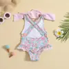Traje de baño de una pieza para niñas estilo Iins transfronterizo con estampado floral, espalda cruzada con doble lazo, espalda muy descubierta y ribete de encaje