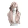 Peluca Rosa Dorada Estilo Princesa Diadema Completo Femenino Cabello Largo Rizado Lolita Estilo Coreano Chica JK Energética Atada con Doble Cola de Caballo