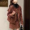 Conjunto Vermelho Inverno Estilo Chanel para Mulheres 2026 Novo Traje de Inverno de Alta Qualidade Elegante Socialite Natal Noivado Conjunto de Duas Peças
