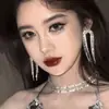 Pendientes Exagerados Estilo Europeo y Americano, Pendientes Largos de Rombos Completamente Diamantados Super Brillantes, Pendientes de Moda de Gama Alta para Mujer, Pendientes y Pendientes