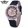 15 Colores Ganador Estilo Europeo y Americano Números Romanos Hueco Retro Correa de Cuero Reloj Mecánico Manual