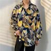 Camisas Florais de Manga Longa Retrô Estilo Hong Kong para Homens e Mulheres Tendência Coreana Camisa Jaqueta Casual Solta Pintura a Óleo Outono