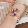 Pulseira Multifacetada de Cristais Naturais com Contas, Exquisita Pulseira de Ametista e Cristal Morango, Joia de Design Único
