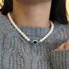 Colar Ni Ni Estilo Igual Windsor Safira Cristal Branco Australiano Pérola para Mulheres, Elegante Socialite Luxo Leve Nicho Corrente Clavícula