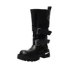 ¡Qué genial! Botas Venom con hebilla de cinturón, botas de montar de suela gruesa, colección otoño/invierno 2026, tacón medio grueso, punta redonda, botas de media pantorrilla para mujer