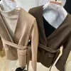Nuevo Top de Traje Pequeño sin Cuello Simple para Mujer de Principios de Otoño Moda Casual Traje Pequeño Estilo Minimalista Traje de Lana con Cordones