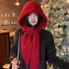 Gorro Pasamontañas Rojo para Mujer, Gorro Cálido de Lana para Otoño e Invierno, Calentador de Cuello con Capucha Integrada tipo Bufanda, Gorro de Punto para Invierno