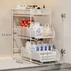 Estante de almacenamiento extraíble debajo del fregadero, caja de almacenamiento multicapa debajo del mueble del baño, cesta abatible debajo del lavabo, estante en capas