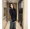 Suéter de Tricô Trançado de Manga Longa para Mulheres, Roupa de Baixo de Inverno, Pode Ser Usado por Fora, Tricô Pulôver, Caimento Ajustado, Valoriza a Silhueta, Top Básico, Simples e Versátil