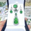 Conjunto de tres piezas de calcedonia con incrustaciones plateadas de fábrica, pendientes con forma de huevo de calcedonia simple y fresca, colgante de Buda