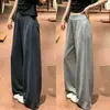 Pantalones Rectos de Cintura Alta Cómodos Adelgazantes de Otoño Pantalones Largos Casuales Regular Sueltos Bolsillo con Caída Diseño de Máscara Pantalones de Pierna Ancha