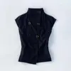 Nuevo Chal Negro de Rayas Finas con Cuello Alto sin Mangas de Doble Botonadura para Mujer Chal para Viajar al Trabajo para Mujer Verano 2026