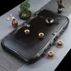 Bandeja de Té de Madera de Ébano, Madera Maciza con Doble Dragón Finamente Tallado Jugando con una Perla, Mesa de Té Simple para el Hogar Grande Espesa con Drenaje, Juego de Té