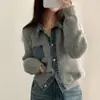 Cardigan suéter de punto con diseño de nicho, mezclilla empalmada, cuello polo estilo coreano, chaqueta para mujer