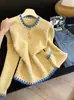 Suéter de punto con bloques de color estilo coreano, cuello medio abierto, nuevo top de punto suave con mangas raglán para mujer, primavera/otoño 2026