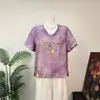 Zhi Li Nova Blusa Jacquard Estilo Chinês Flor de Glicínia Leve Manga Curta 2026 Verão Nova Gola V Estilo Nacional Top para Mulheres 1