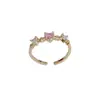 Anillo Abierto de Zirconia Rosa en Forma de Corazón, Anillos de Pareja, Anillo Abierto, Lujo Ligero, Diseño Simple y Único, Anillo Súper Brillante