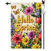 Bandera de Jardín de Doble Cara con Estampado de Flores Verdes, Hojas, Mariposas y Libélulas, Temporada de Primavera, Decoración de Jardín