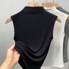 Colete com Renda Feminino Interno 2025 Novo Estilo Elegante Gola Meia-alta Camisa Base Fina Slim-fit Sem Mangas Colete