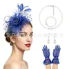 Amazon Set Retro de Accesorios para el Cabello de Novia Flor de Pluma para el Kentucky Derby Diadema de Malla Guantes Conjunto de Collar
