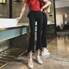Pantalones de moda ajustados de corte slim elásticos de AliExpress wish nuevos negros ajustados de cintura alta cropped micro acampanados de pierna ancha