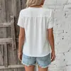 Tiktok Verano Nuevo Top Blanco Transfronterizo Europeo y Americano para Mujer Suéter Casual Cuello en V Encaje Empalmado Camisa de Manga Corta