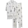 2025 Toma Real Estilo Puro Deseo Pijamas para Mujer Primavera y Verano Encaje Ancho Blanco Ropa de Casa Seda Helada Manga Larga Pantalones Ropa de Casa