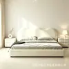 Cama Nube Estilo Crema Forma Irregular Tela Suave Tapizada para Dormitorio Principal del Hogar, Doble Almacenamiento Estilo Francés Sencillo, Cama de Boda